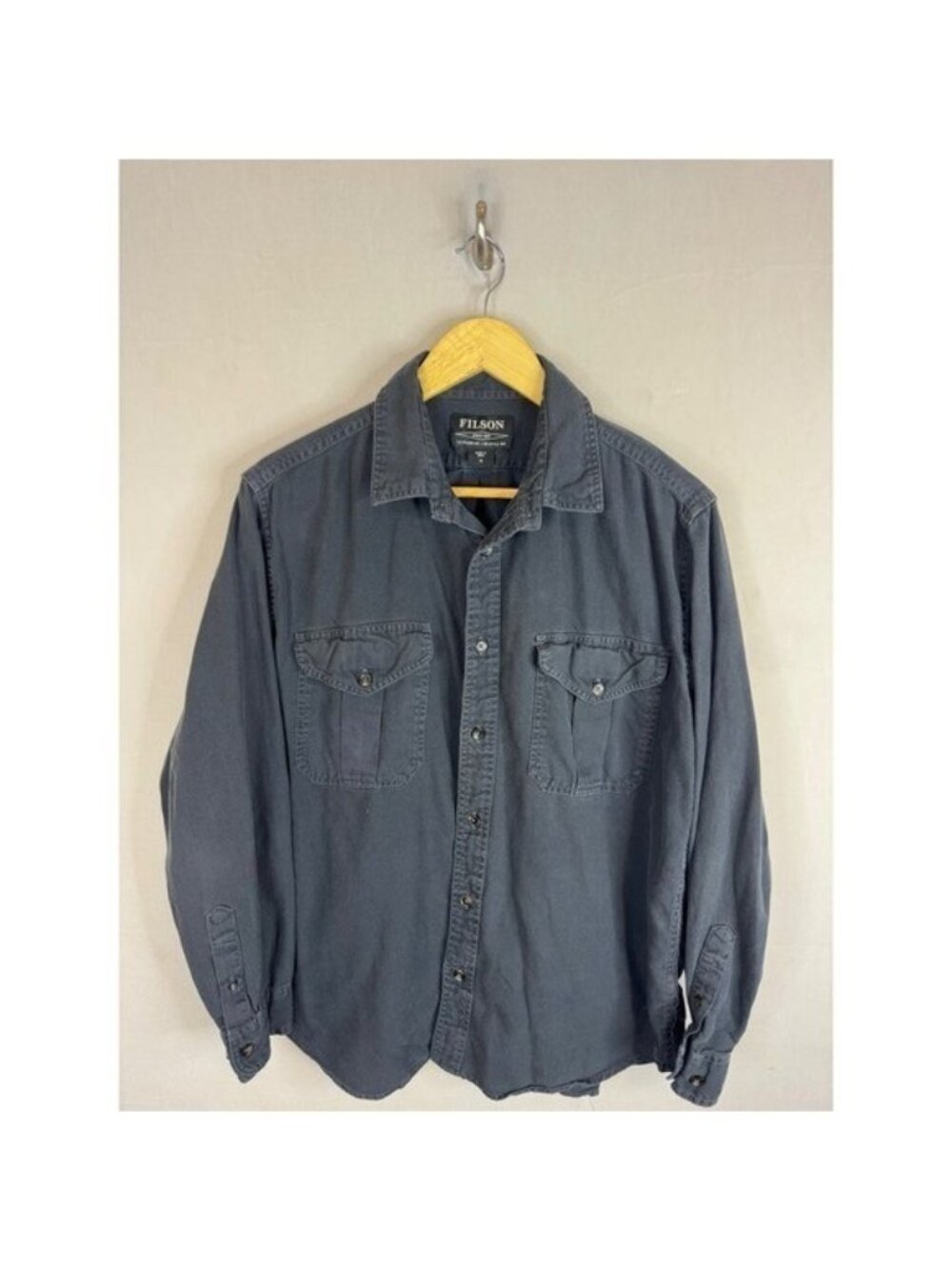 Filson Mens Cotton Twill Button Down Work Shirt Charcoal Gray Size M